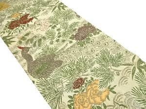 アンティーク　孔雀に松・牡丹・菊模様織り出し丸帯（材料）